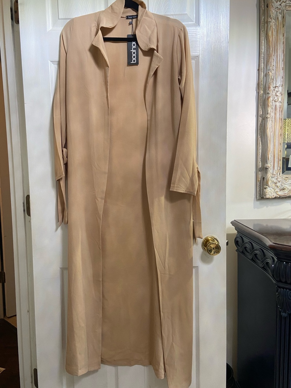 Boohoo Beige Open-Front Maxi Duster Coat
